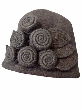 C.C. Exclusives Wool Cloche Hat rosette/flower style 100% Wool Black